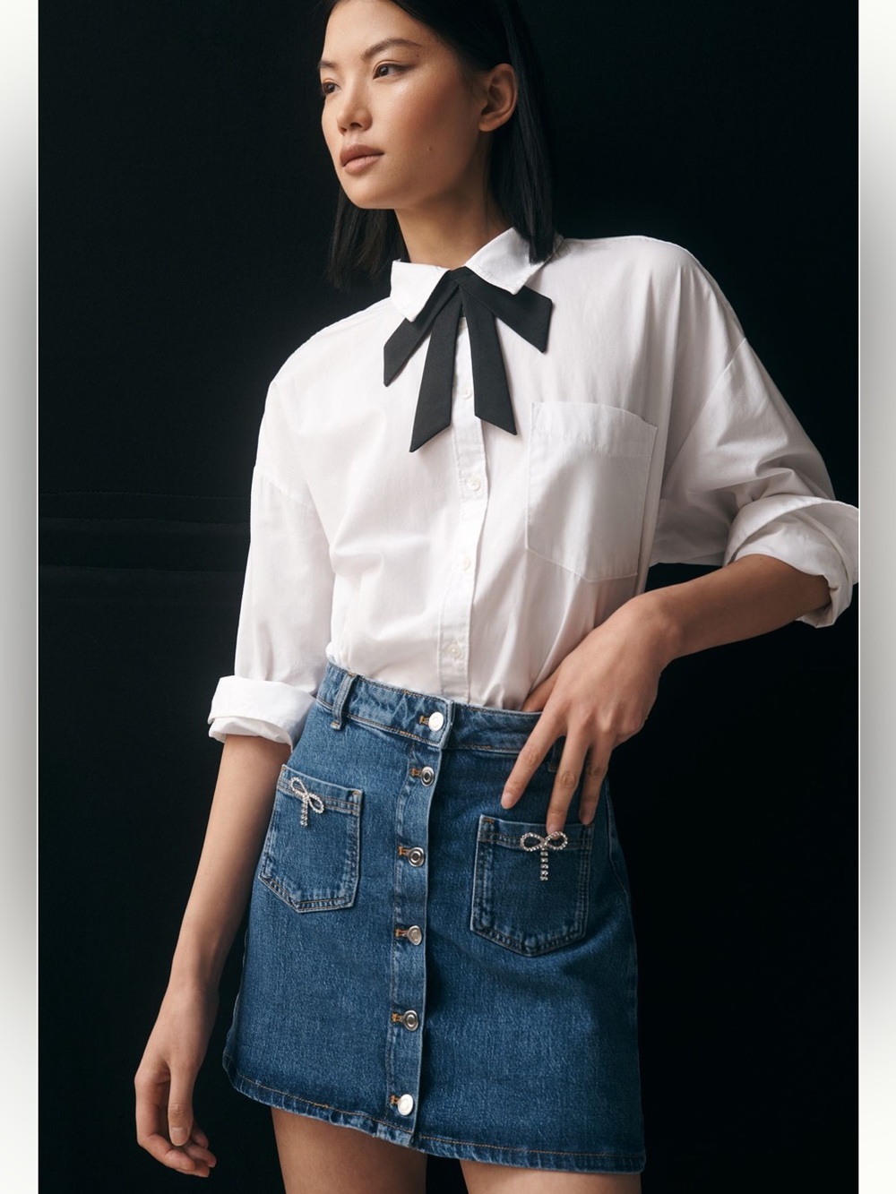 Anthropologie‎ Maeve Denim Bow Mini Skirt